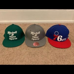 3 Mitchell and Ness Fitted Hats-Size 7 5/8